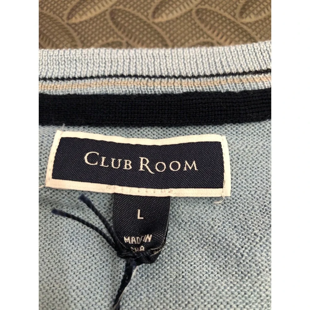 Club Room Sweater Mens Large Blue Merino Wool Blend V-Neck Pullover 100099700MN